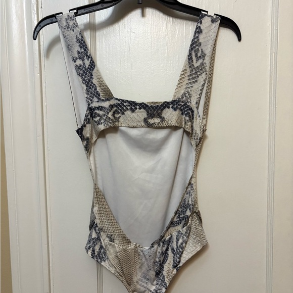 WinWin Snake Print Bodysuit in Beige, Black and Cream - Picture 2 of 3